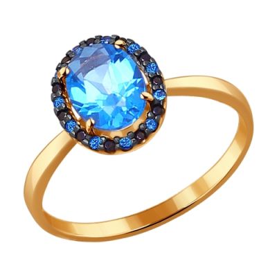 Кольцо с топазом Swarovski и фианитами