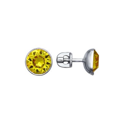 Серьги-гвоздики с желтыми кристаллами swarovski