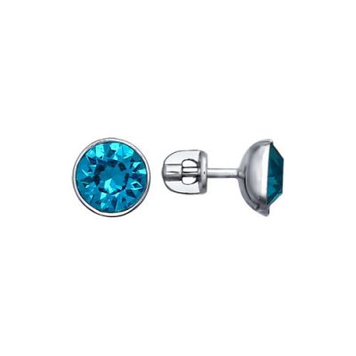 Серьги-гвоздики с голубыми кристаллами swarovski