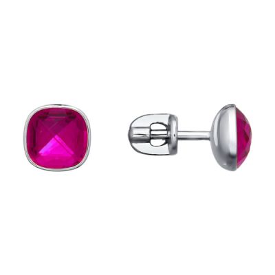 Серьги-пусеты с красной квадратной вставкой swarovski
