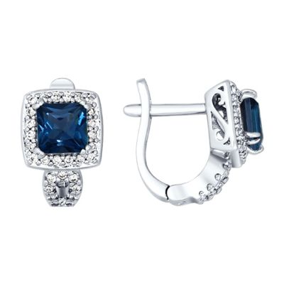Серьги с топазом london blue и фианитами