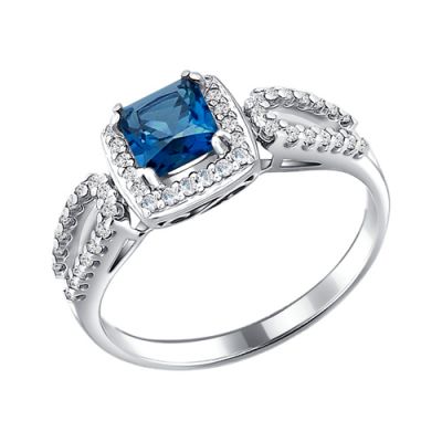 Кольцо с топазом london blue и фианитами