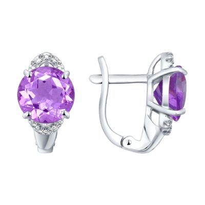 Серебряные серьги с круглым аметистом