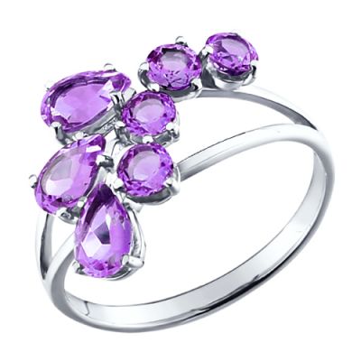 Серебряное кольцо с россыпью аметистов