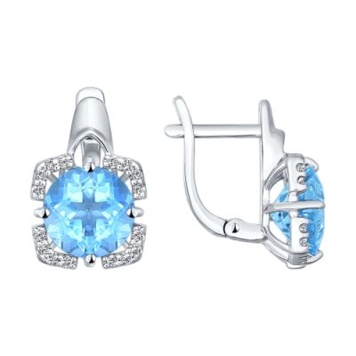 Серьги из серебра с круглым топазом и фианитами