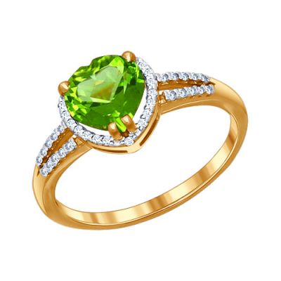 Золотое кольцо с сердечком из хризолита