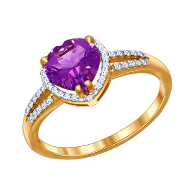 Золотое кольцо с сердечком из аметиста