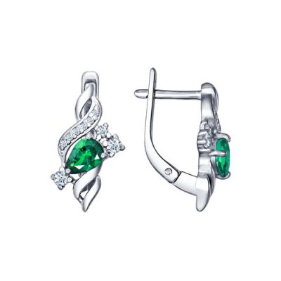 Изящные серьги из серебра с зеленым фианитом