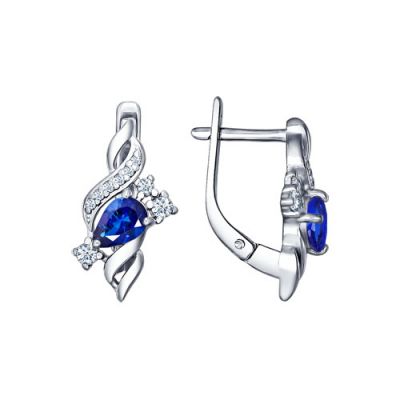 Изящные серьги из серебра с синим фианитом