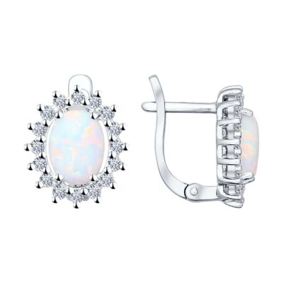 Серебряные серьги с опалом и фианитами
