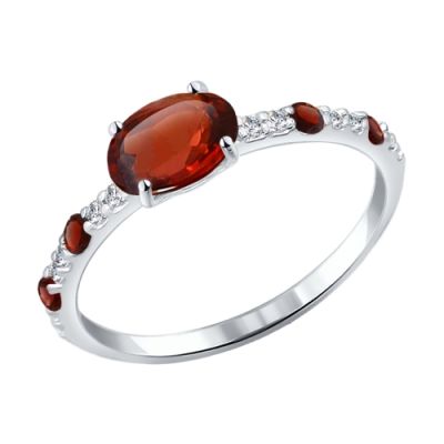 Кольцо из серебра с гранатами и фианитами