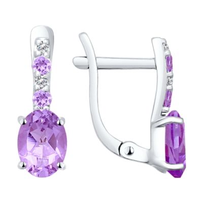 Серьги из серебра с аметистами и фианитами