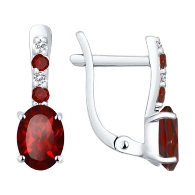 Серьги из серебра с грантами и фианитами