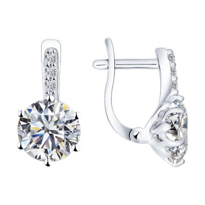 Серьги из серебра с крупным сияющим фианитом