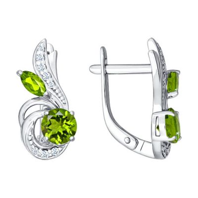 Серебряные серьги с хризолитами и фианитами