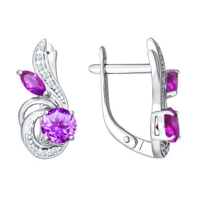 Серебряные серьги с аметистами и фианитами