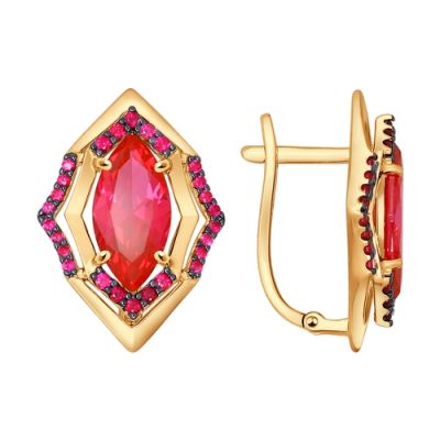 Серьги из золота с корундом маркиз и фианитами