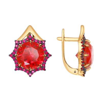 Серьги из золота с крупным корундом и фианитами