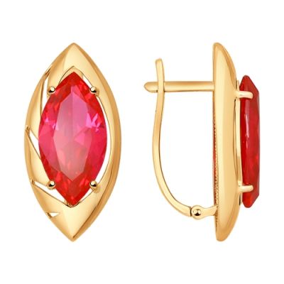 Серьги из золота с крупным корундом маркиз