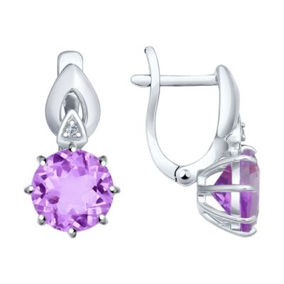 Классические серьги из серебра с аметистом