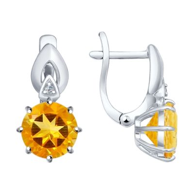 Классические серьги из серебра с цитрином