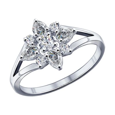 Серебряное кольцо «Цветок» с фианитами