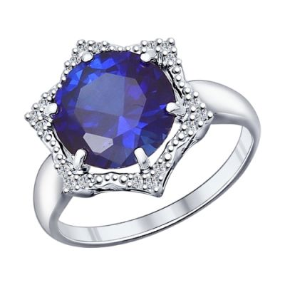 Серебряное кольцо с крупным сапфиром (синт.)