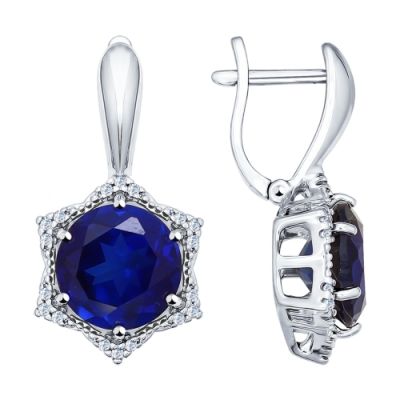 Серебряные серьги с крупным сапфиром (синт.)