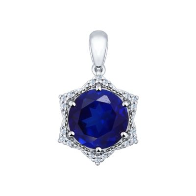 Серебряная подвеска с крупным сапфиром (синт.)