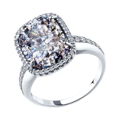 Кольцо из серебра с кристаллом swarovski с чёрной патиной