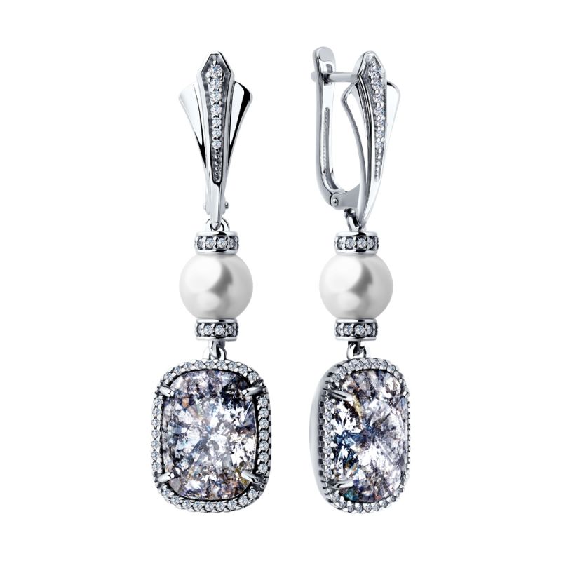 Серьги из серебра с жемчугом и кристаллами Swarovski фото
