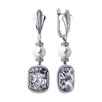 Серьги из серебра с жемчугом и кристаллами Swarovski