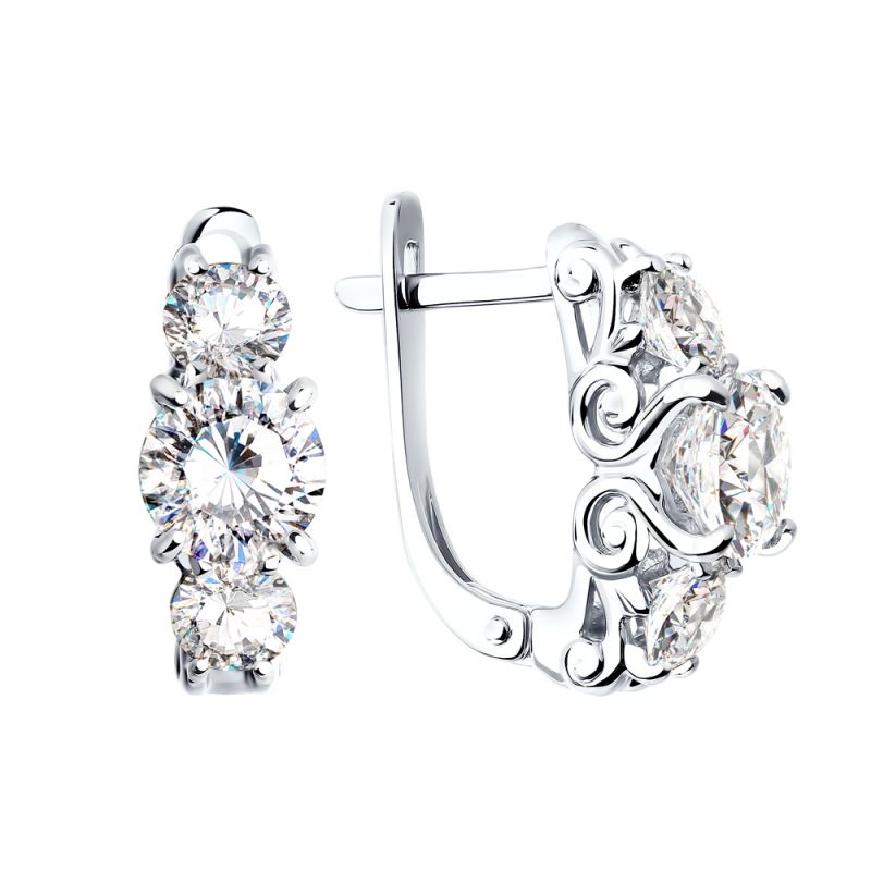 Серьги из белого золота со swarovski огранки «Граф Орлов» фото