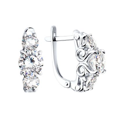 Серьги из белого золота со swarovski огранки «Граф Орлов»