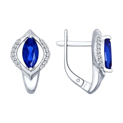 Серьги из серебра с искусственным сапфиром