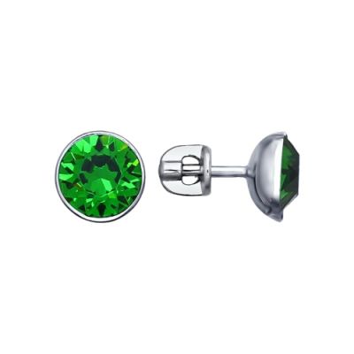 Пусеты с зелёным кристаллом swarovski