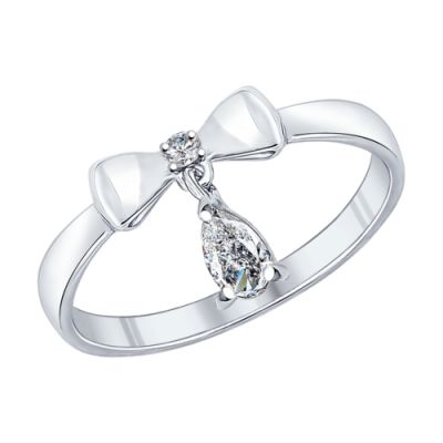 Серебряное кольцо с бантиком и подвеской