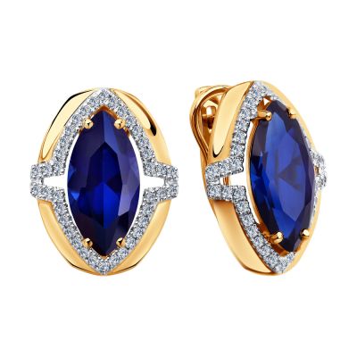 Серьги из золота с сапфировым корундом огранки Маркиз