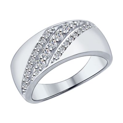 Серебряное кольцо с тройной дорожкой фианитов