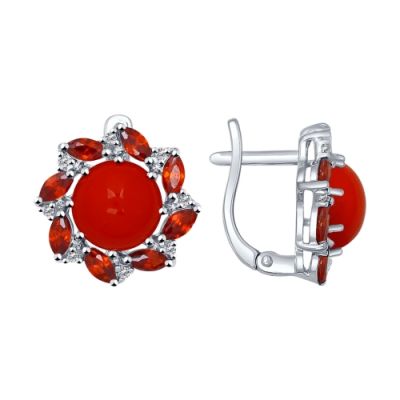 Серьги с кораллом и фианитами