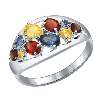 Серебряное кольцо с разноцветными вставками