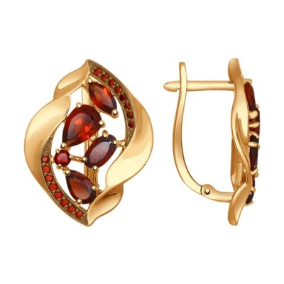 Серьги из золота с фианитами и гранатами