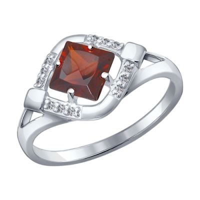 Серебряное кольцо с квадратным гранатом и фианитами