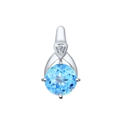 Серебряная подвеска с круглым топазом и фианитом