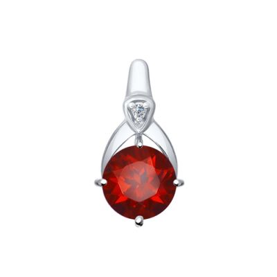 Серебряная подвеска с круглым гранатом и фианитом