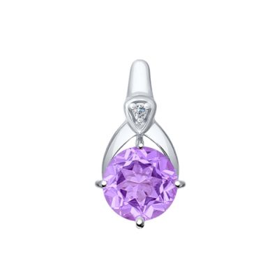 Серебряная подвеска с круглым аметистом и фианитом