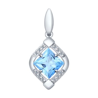 Серебряная подвеска с квадратным топазом и фианитами