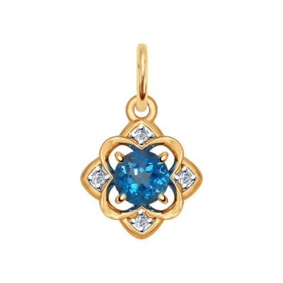 Подвеска из золота «Цветок» с топазом London blue и фианитами