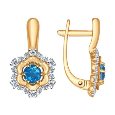 Серьги из золота «Редкий цветок» с топазом london blue и фианитами