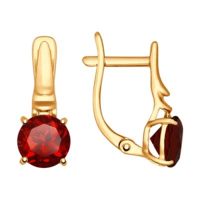 Серьги из золота с круглым гранатом